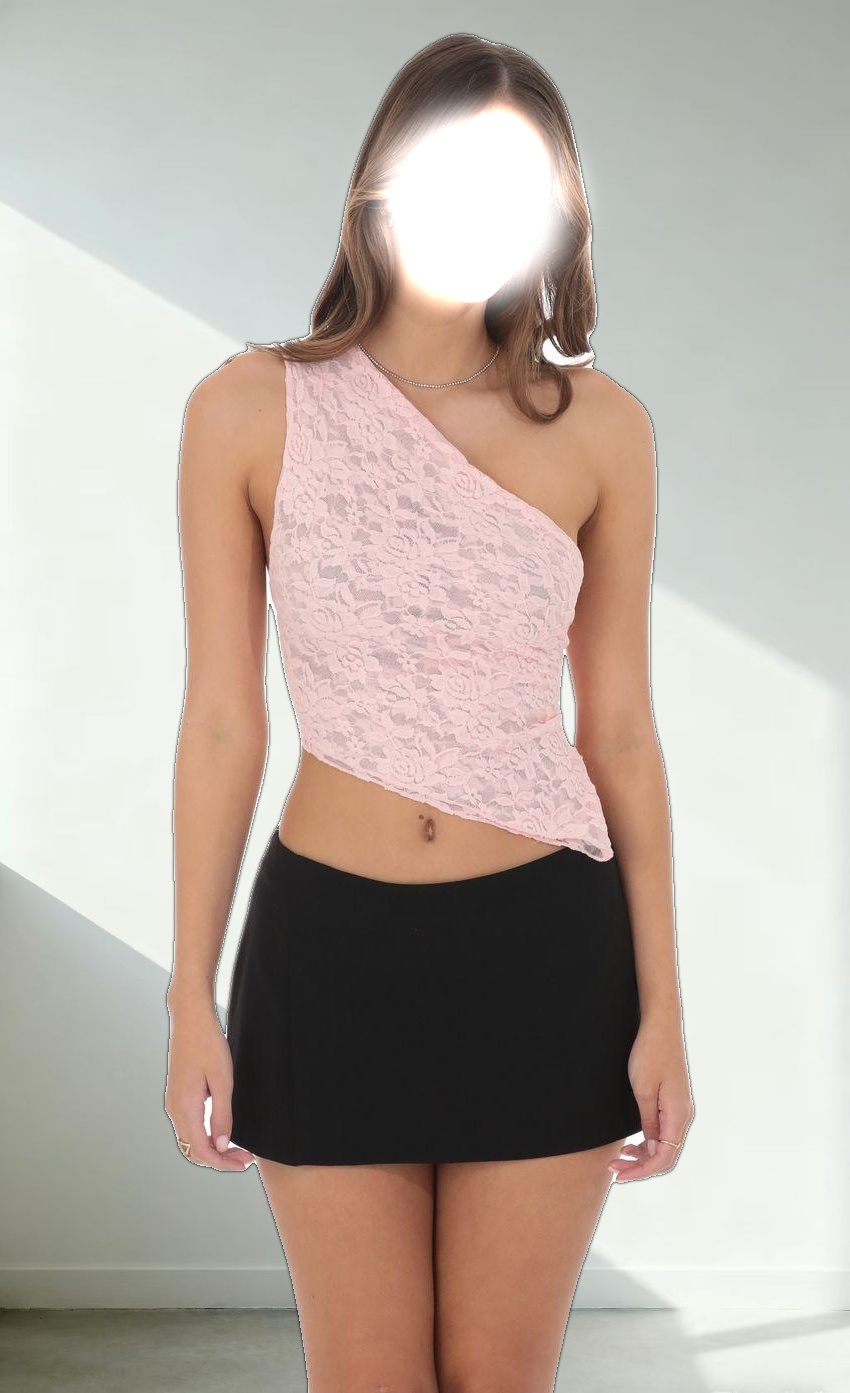 One Shoulder Lace Top in Pink