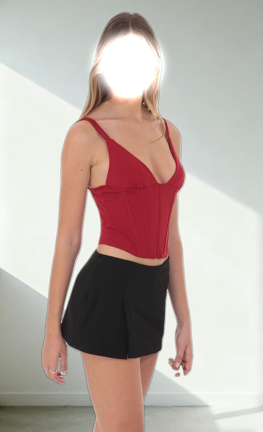 Corset V-Neck Top in Red