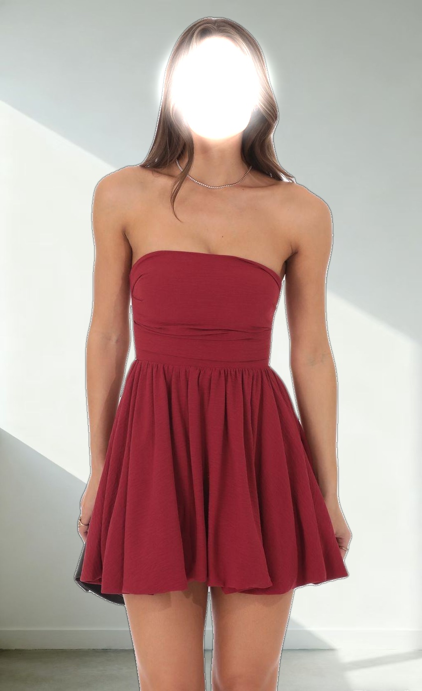 Strapless Bubble Dress in Maroon