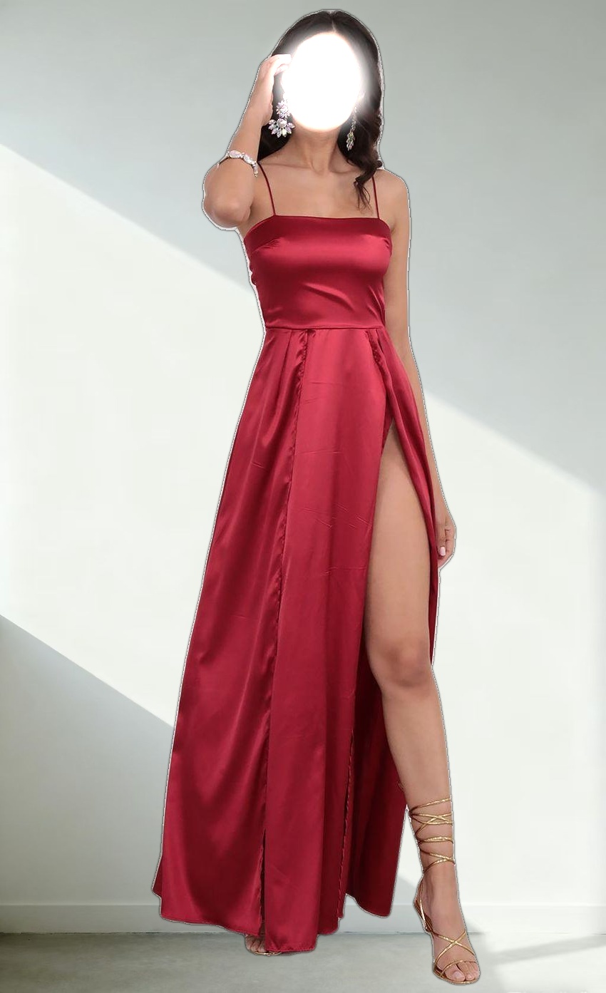 Satin Maxi Dress in Red