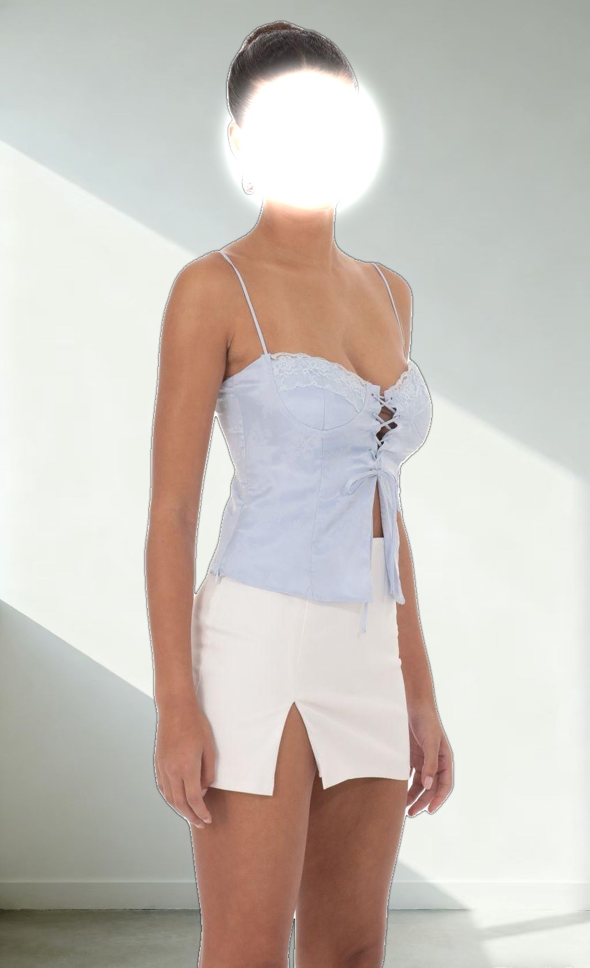 Satin Jacquard Top in Blue