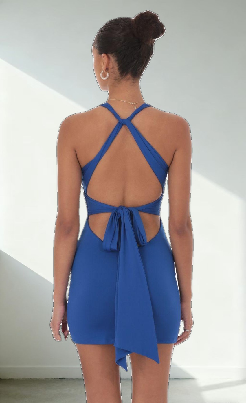Twist Open Back Dress in Royal Blue