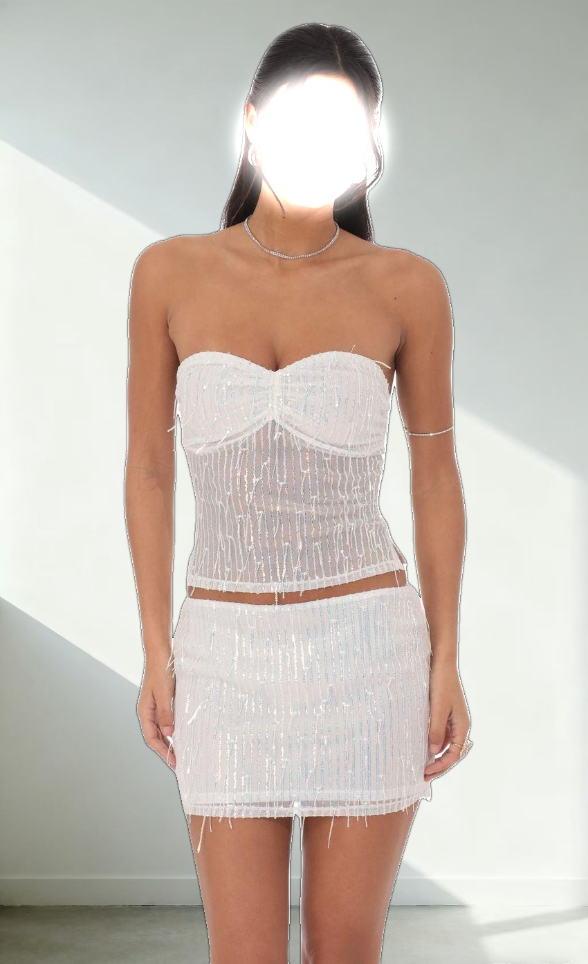 Fringe Sequin Top in White