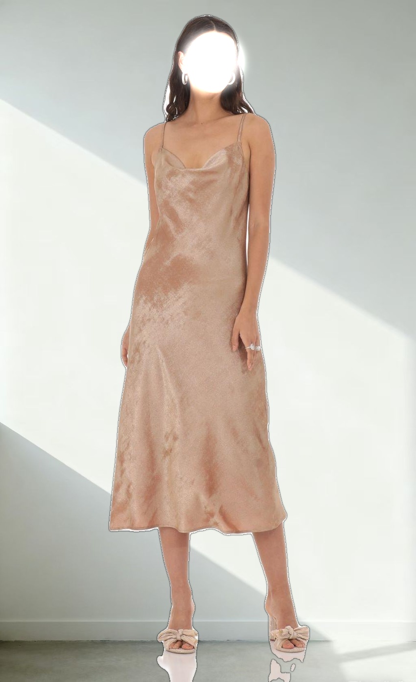 Crushed Shimmer Midi Dress in Sand