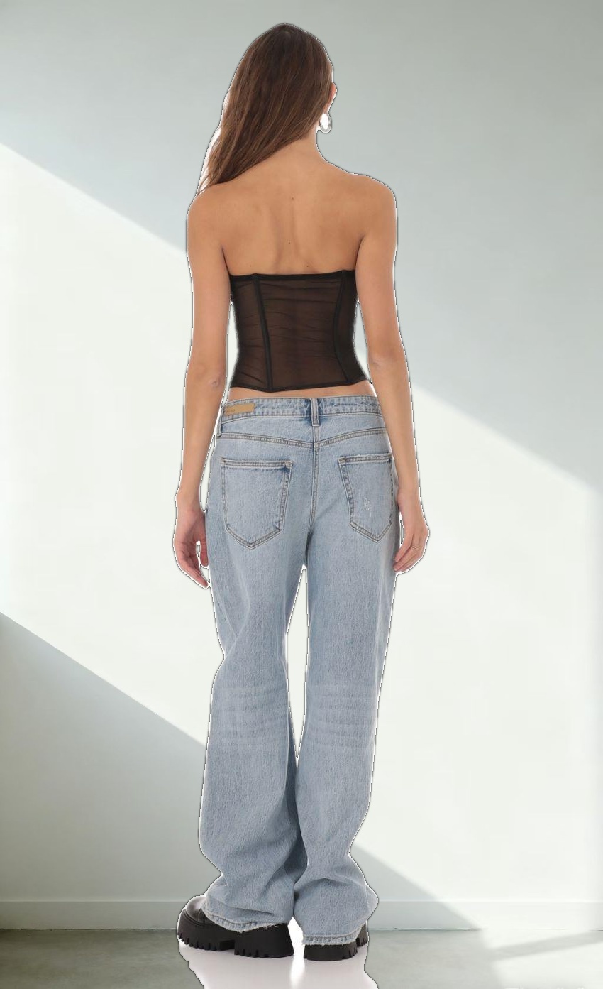 Mesh Corset Strapless Top in Black