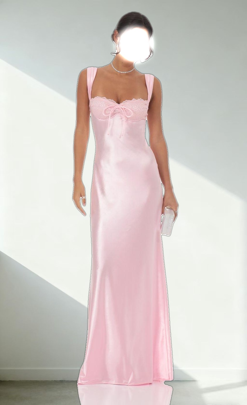 Satin Lace-Bust Dress in Pink