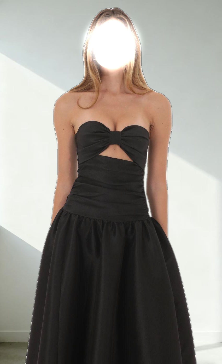 Cutout Drop Waist Strapless Maxi Dress in Black
