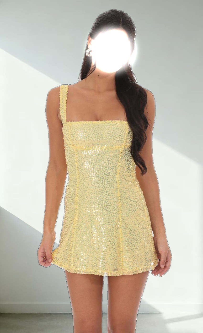 Sequin Glitter Back Bow Bodycon Dress in Yellow