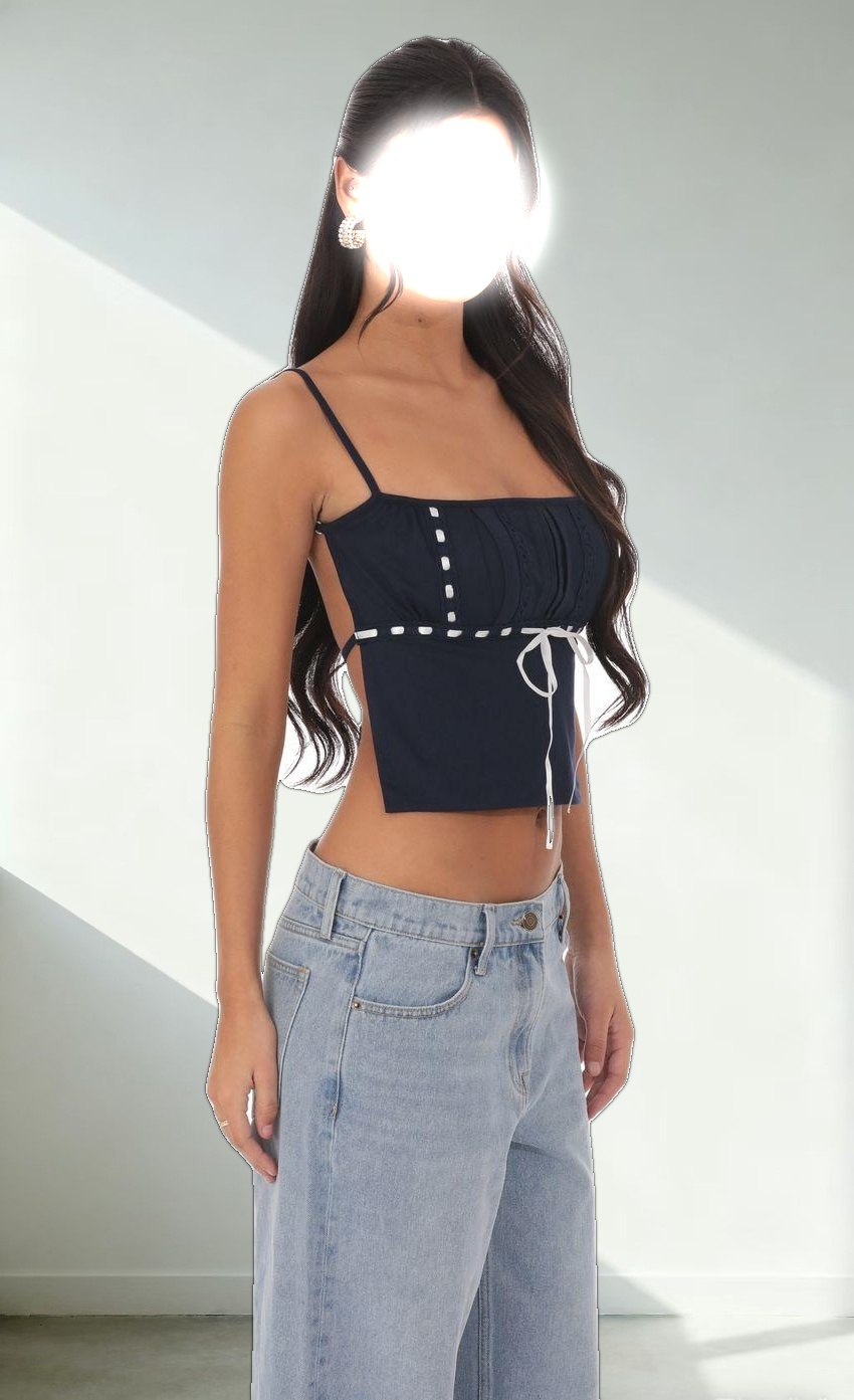 Embellished Backless Top in Navy