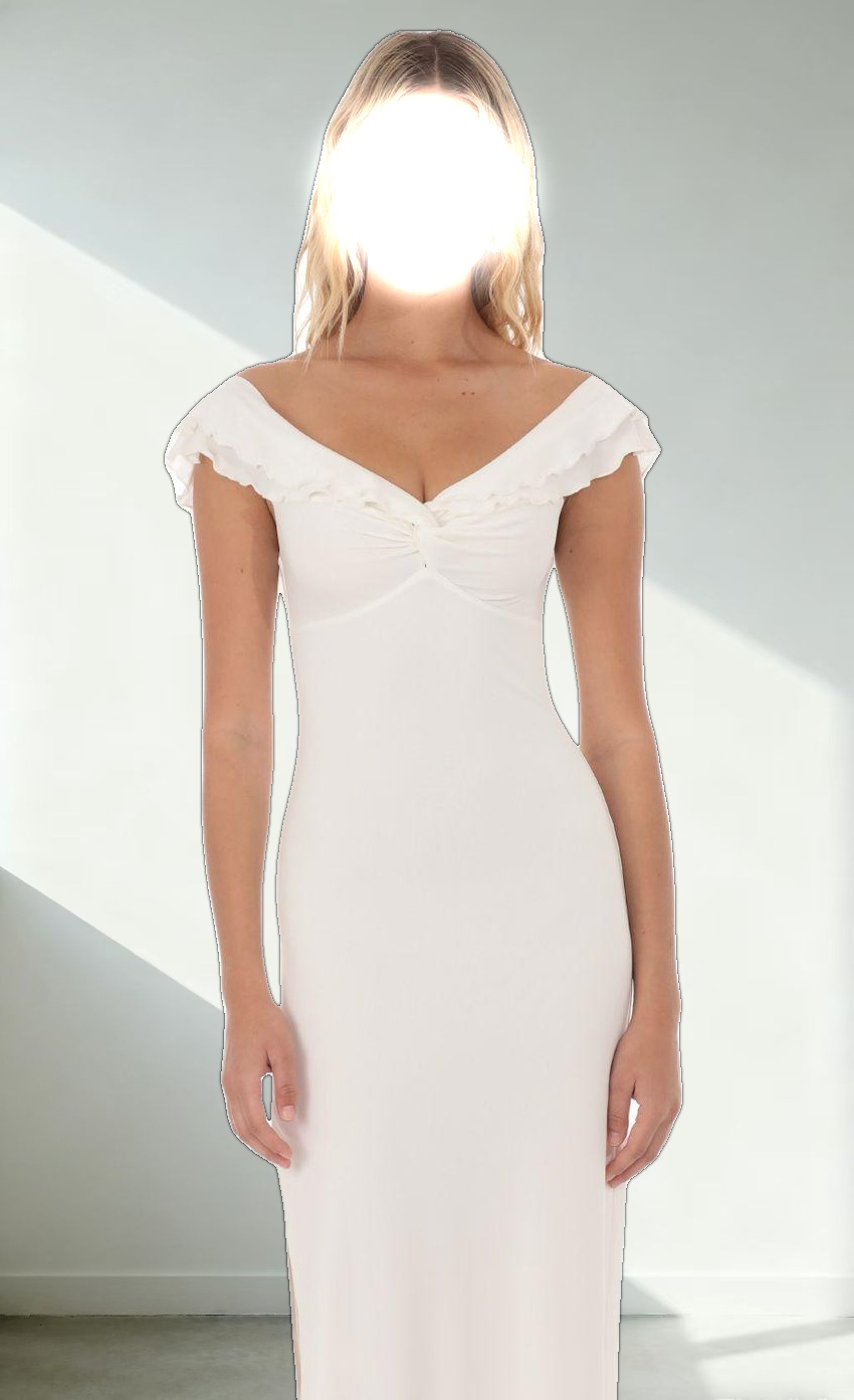 Off Shoulder Twist Maxi Dress in White