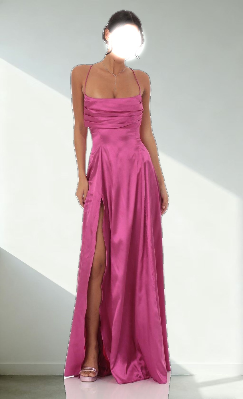 Satin Floral Maxi Dress in Magenta