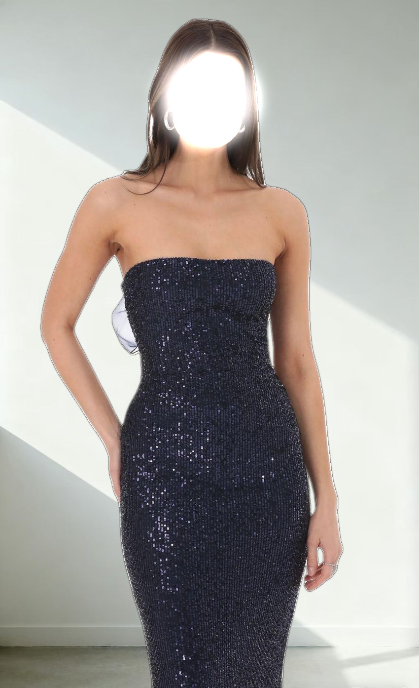 Sequin Strapless Maxi Dress in Navy