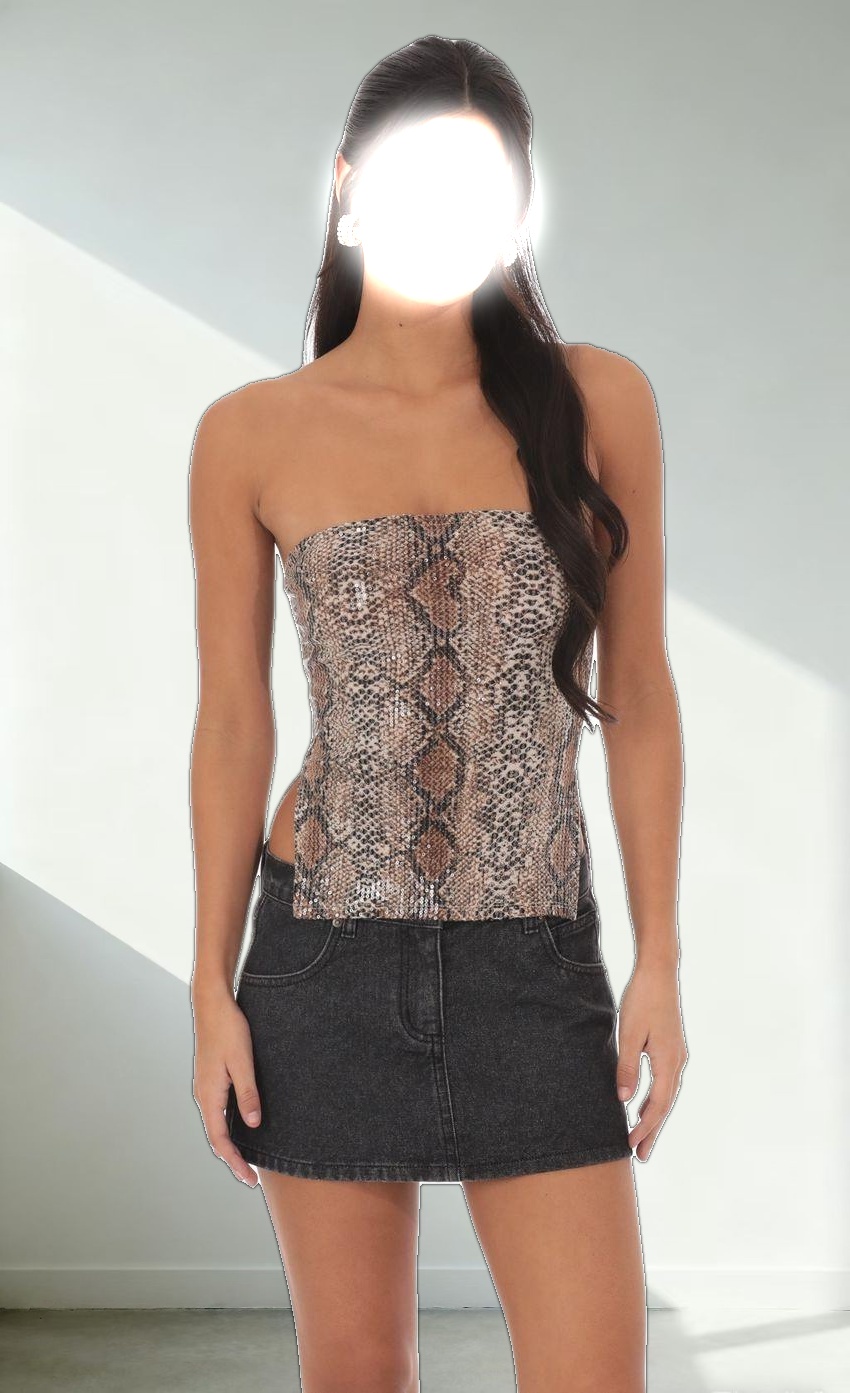 Sequin Slit Top in Snake Print