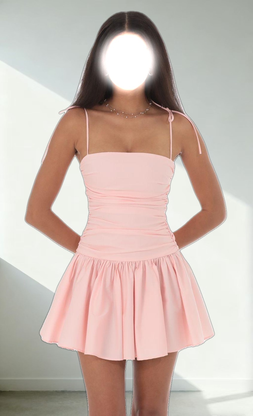 Ruched Fit and Flare Dress in Pink