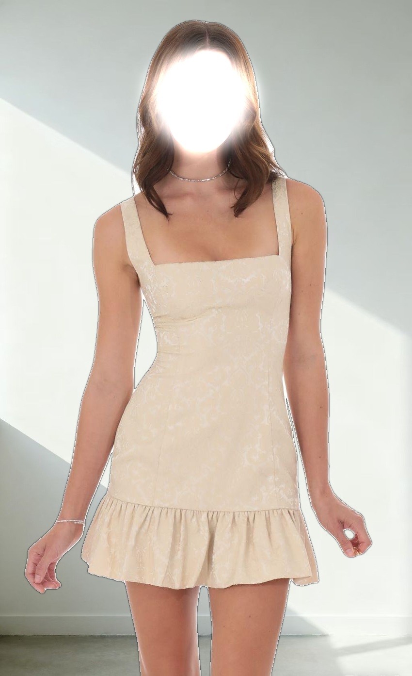 Jacquard Bubble Ruffle Dress in Cream