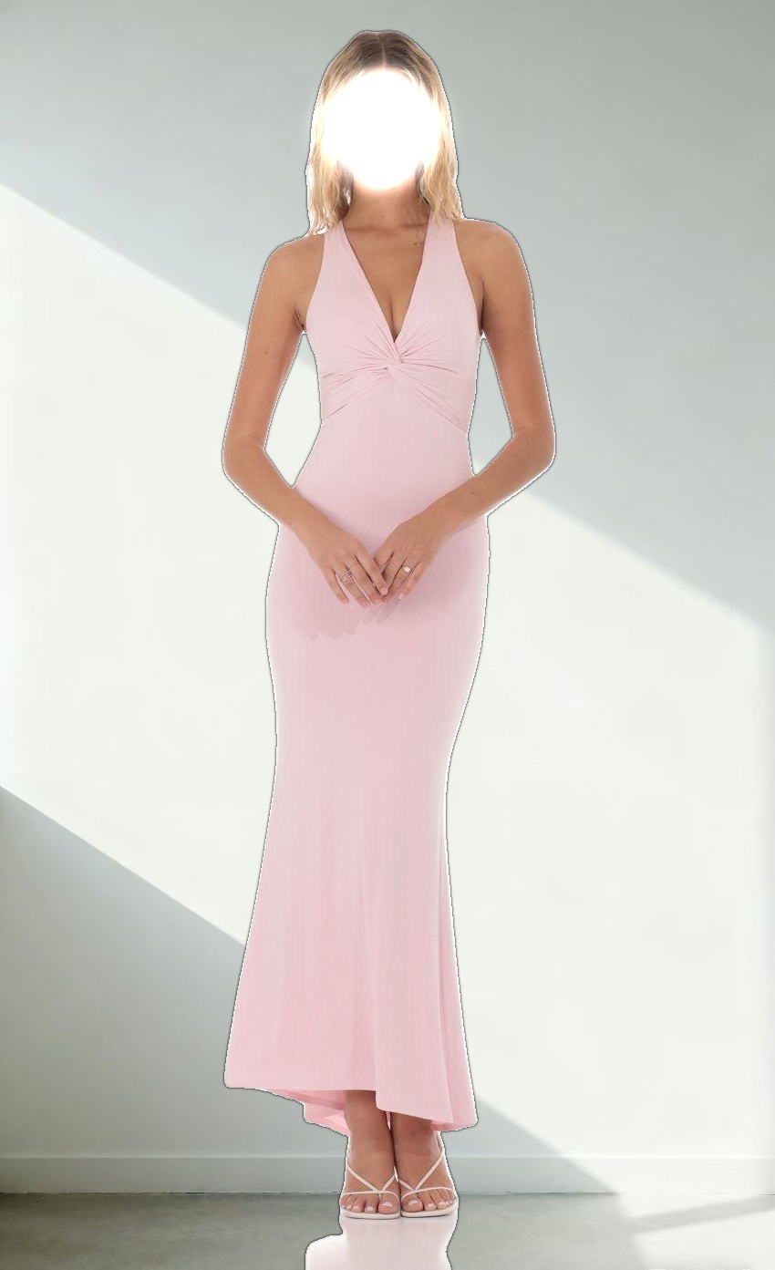 Twist V-Neck Maxi Dress in Pink
