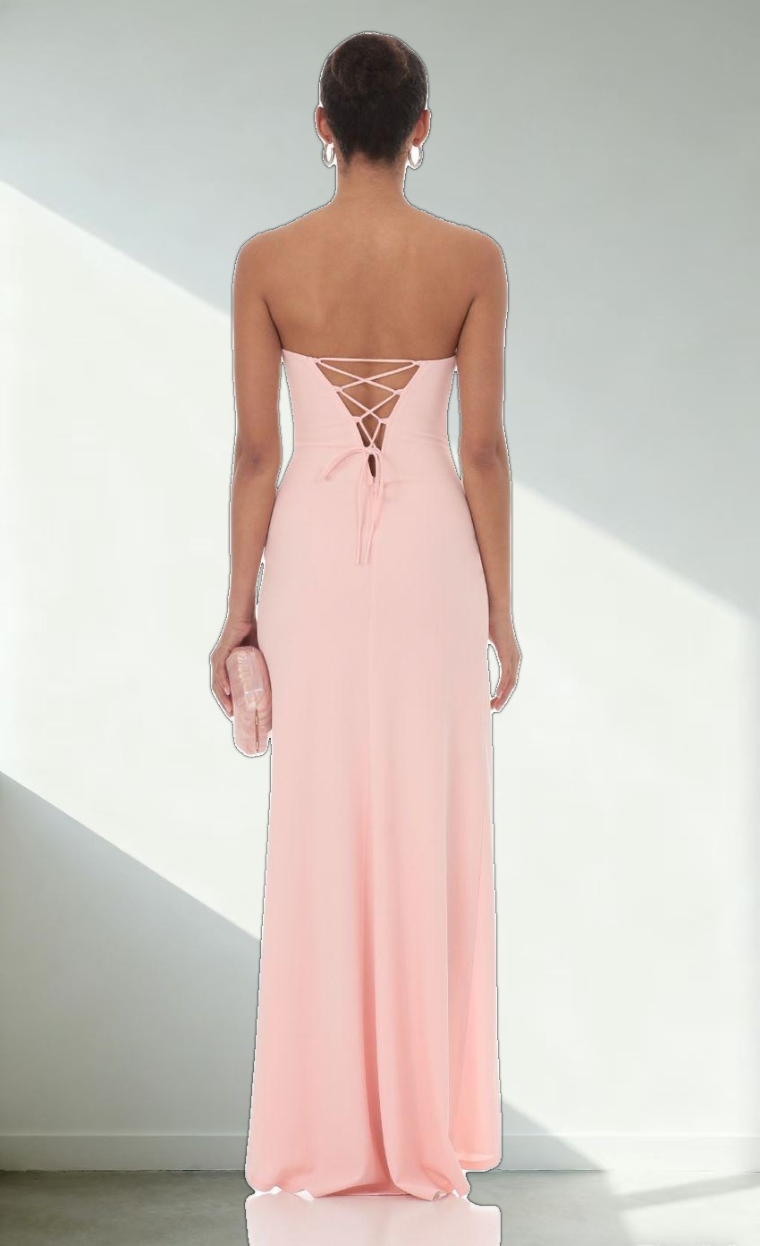 Ruched Strapless Corset Maxi Dress in Pink