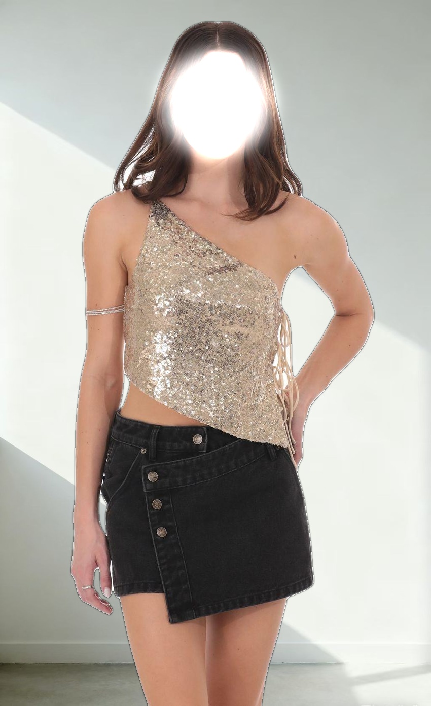One Shoulder Sequin Top in Gold