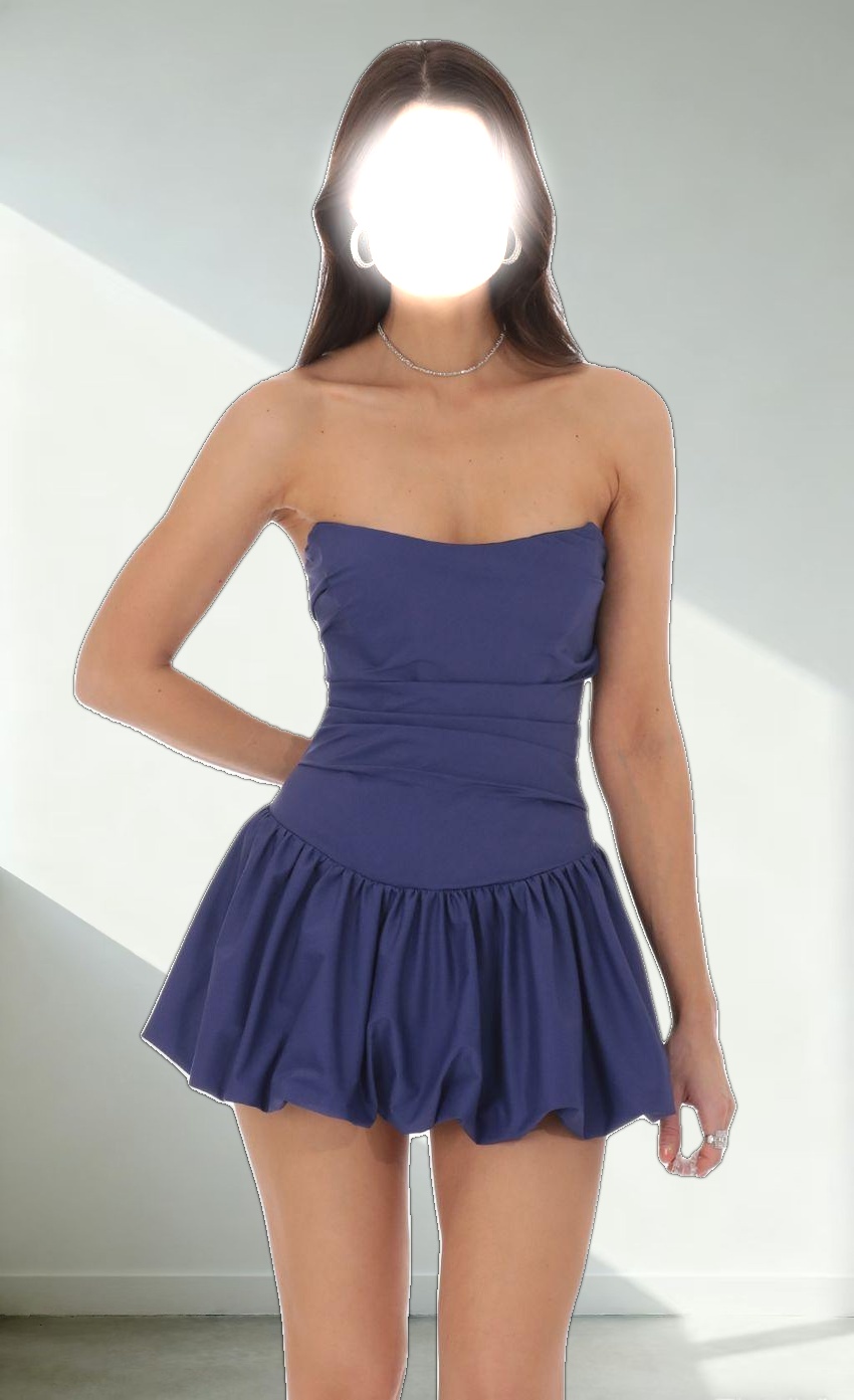 Pointed Corset Bubble Dress in Navy