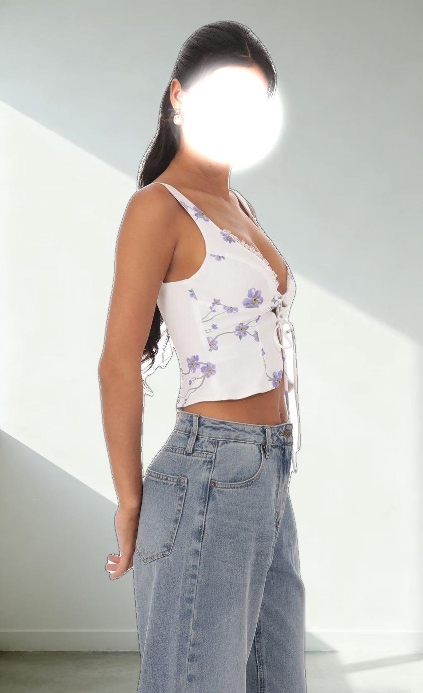 Floral Front Tie Vest Top in White