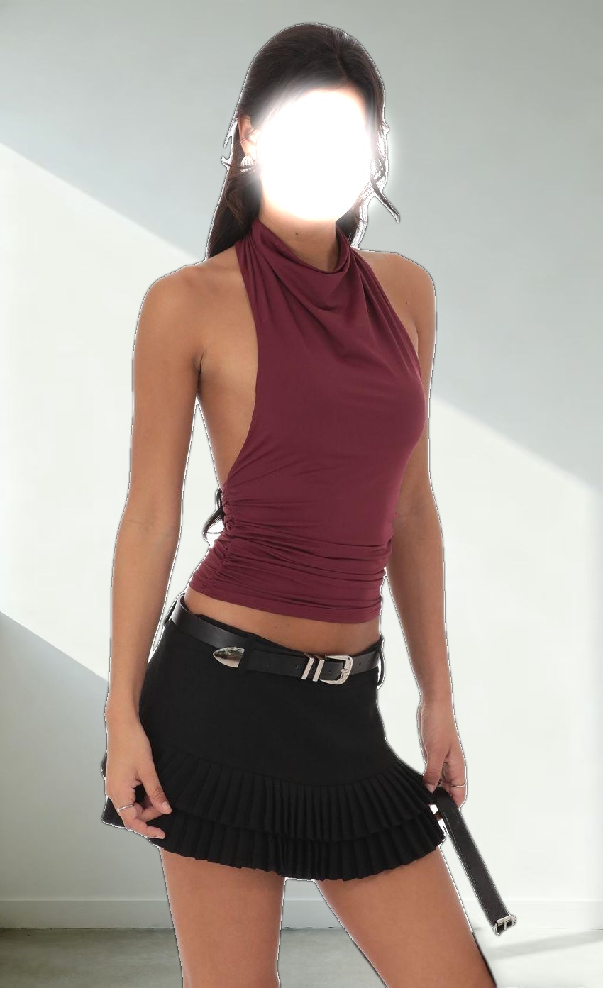 Mock Neck Halter Top in Burgundy