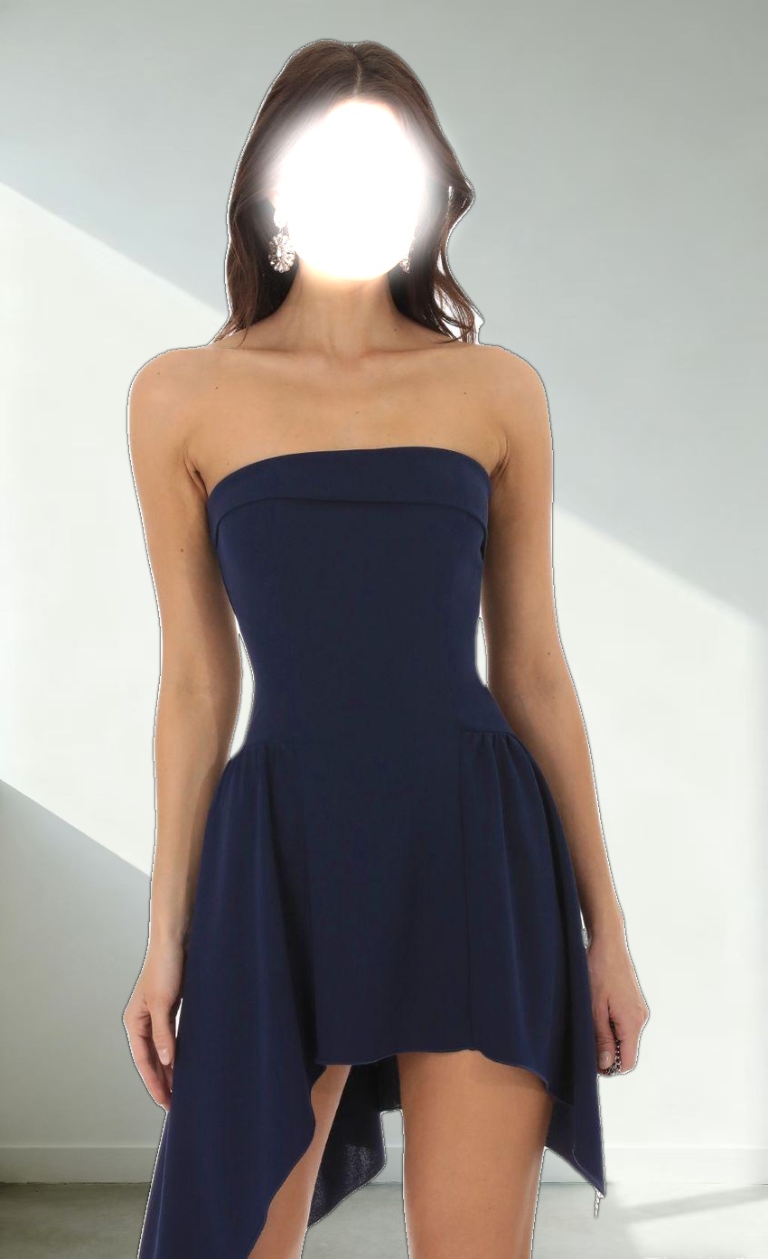 Strapless Asymmetrical Dress in Navy