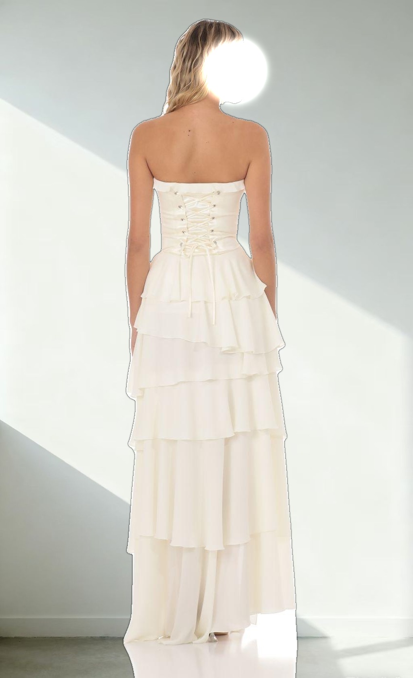 Corset Ruffle Strapless Maxi Dress in Cream
