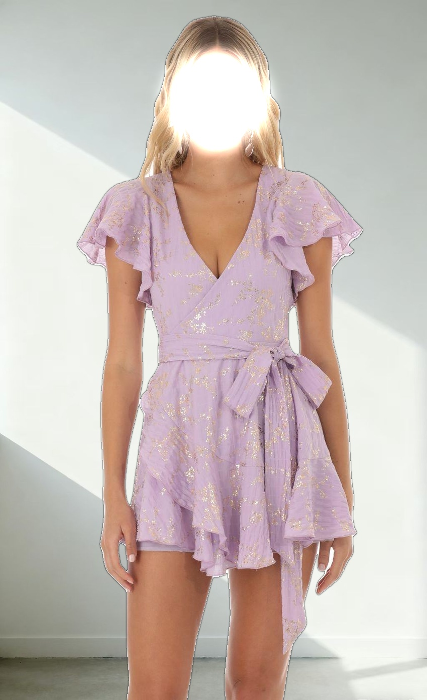 Shimmer Floral Wrap Dress in Purple