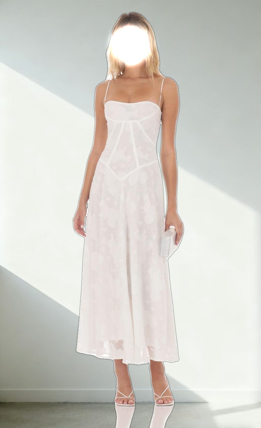 Textured Floral Maxi Dress in White