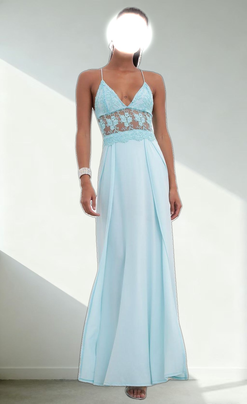 Lace Maxi Dress in Aqua Blue