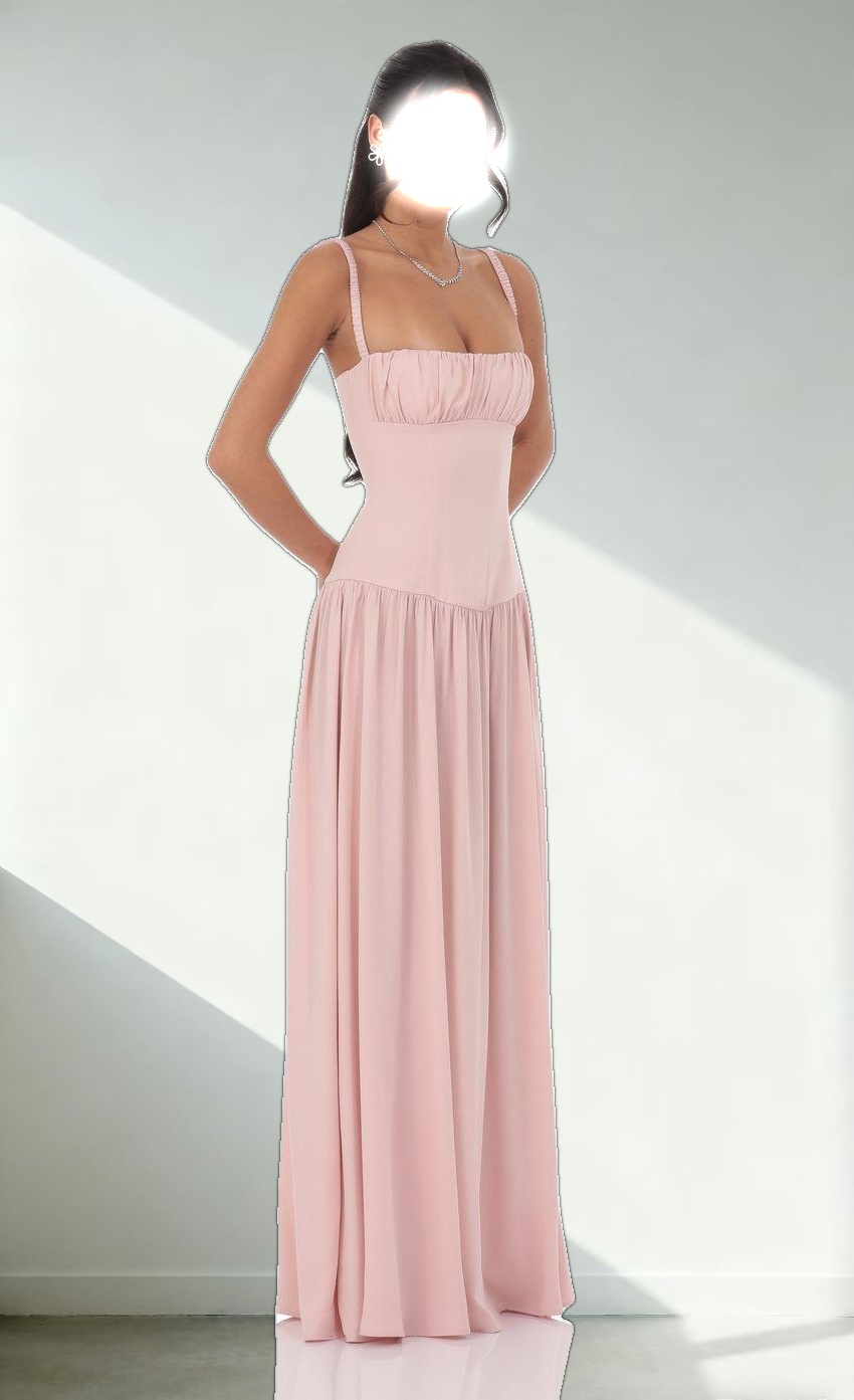 Satin Ruched Bust Maxi Dress in Dusty Rose