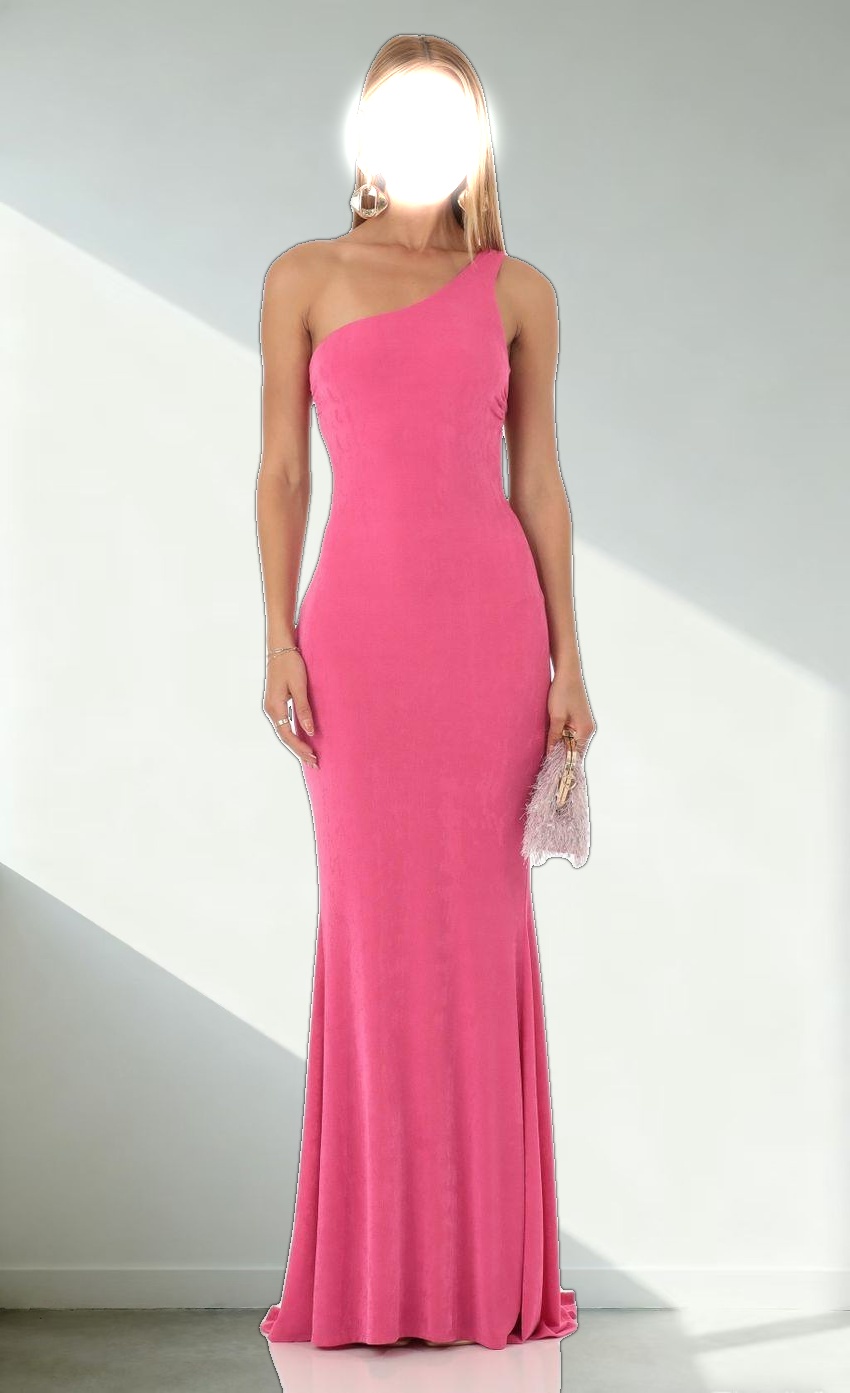 One Shoulder Maxi Dress in Pink