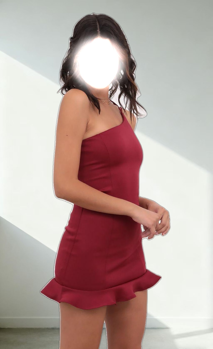 Shoulder Ruffle Dress in Red