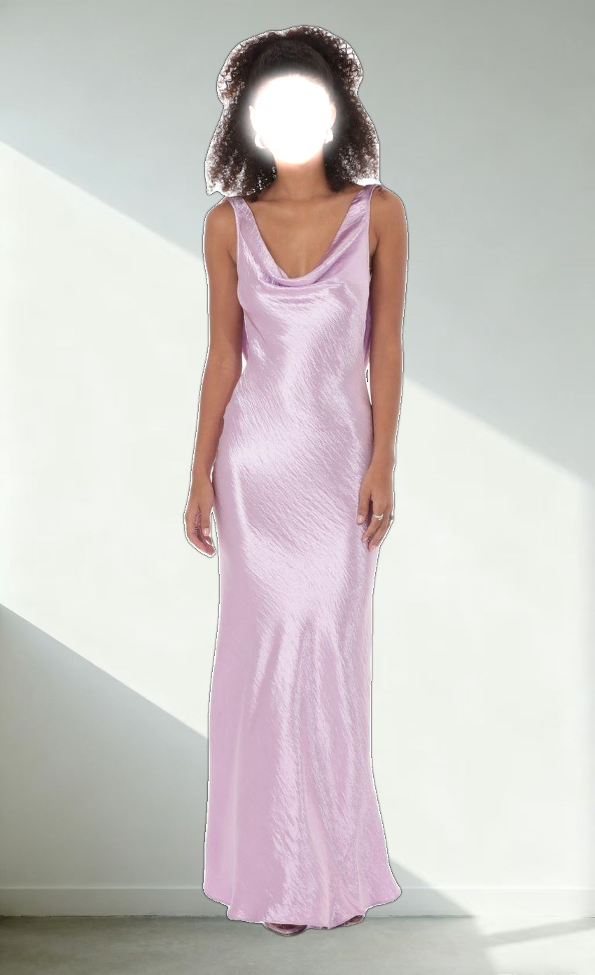 Satin Cowl Neck Maxi Dress in Lavender