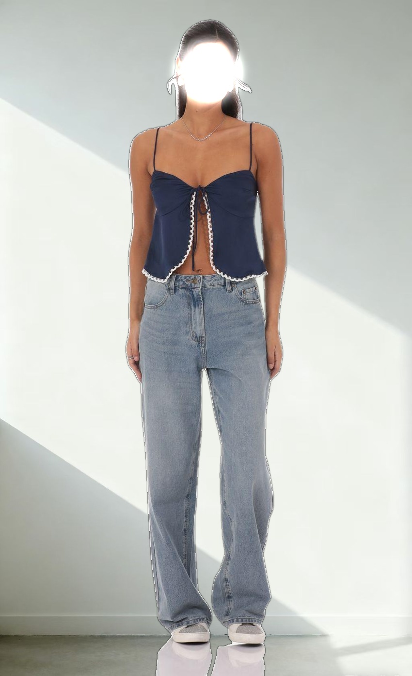 Satin Front Tie Top in Navy