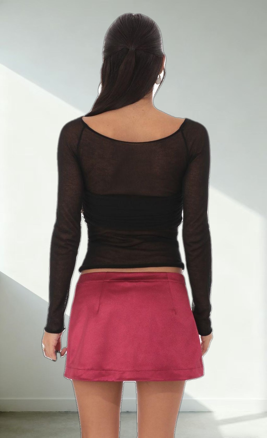 Satin Side Slit Mini Skort in Maroon