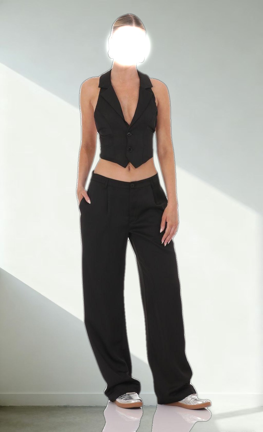 Satin Halter Vest in Black