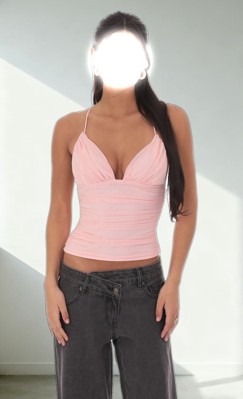 Mesh V-Neck Top in Pink