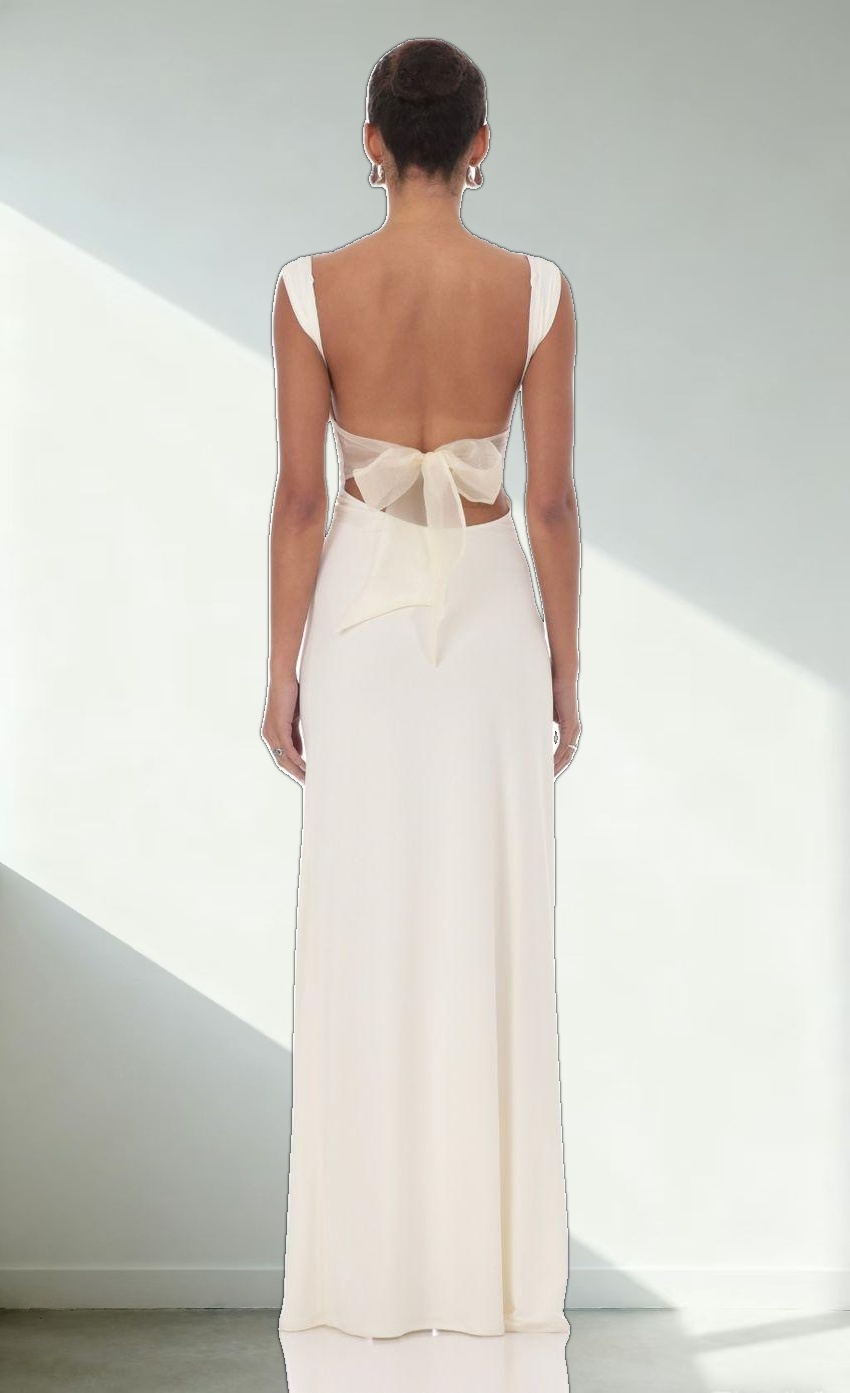 Open Back Bow Maxi Dress in White