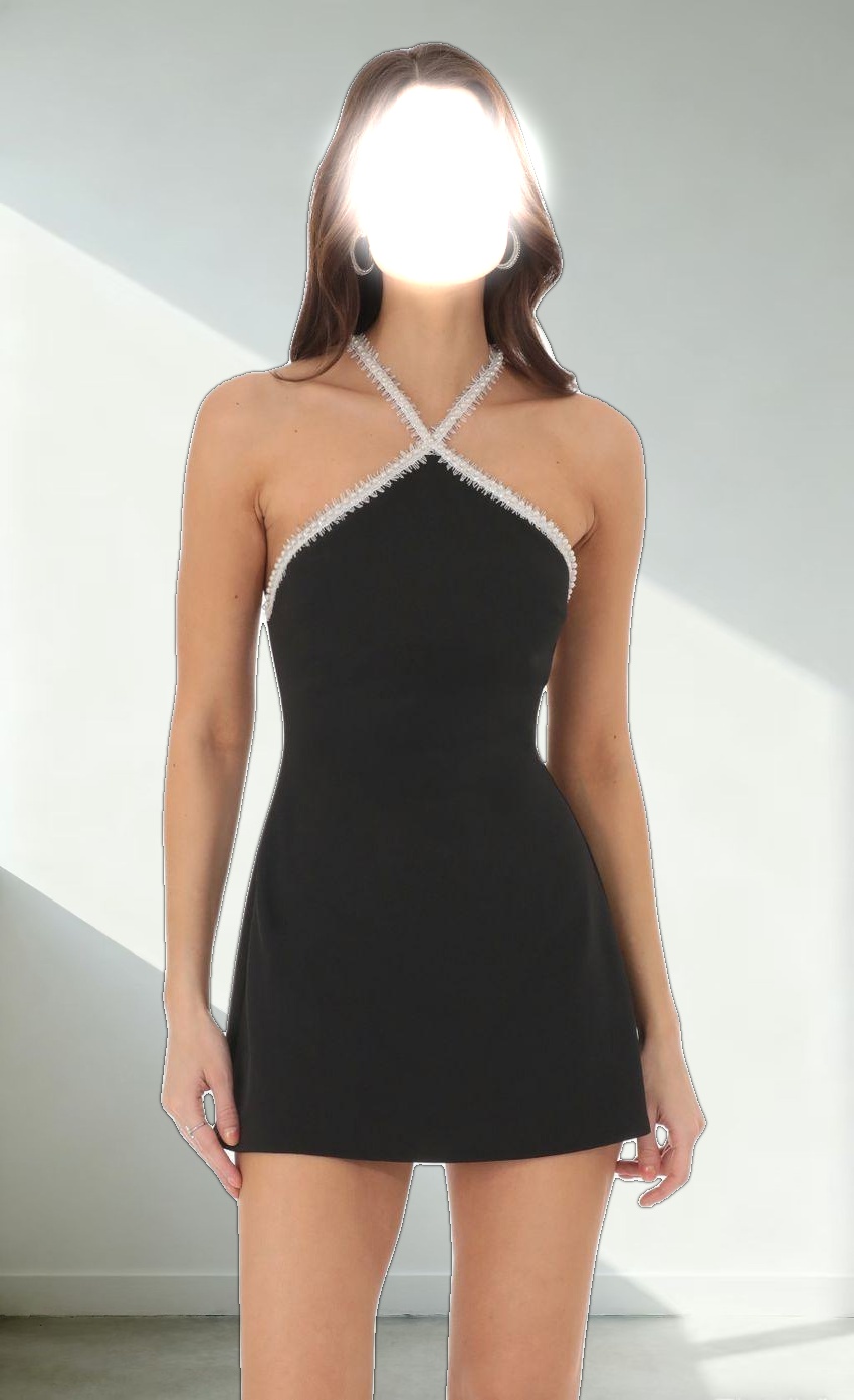 Pearl Halter Dress in Black