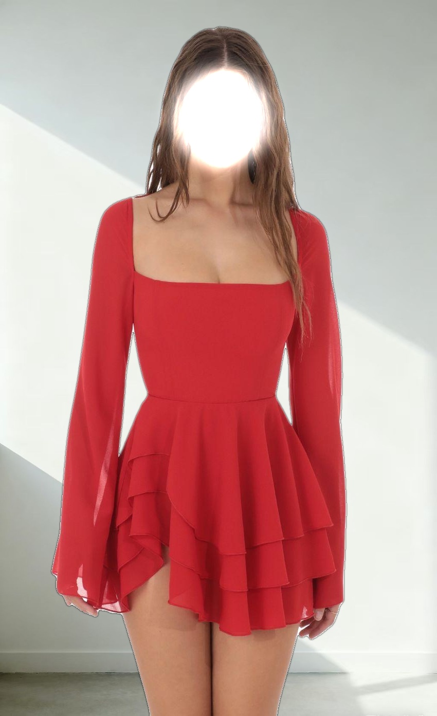 Chiffon Bell Sleeve Dress in Red