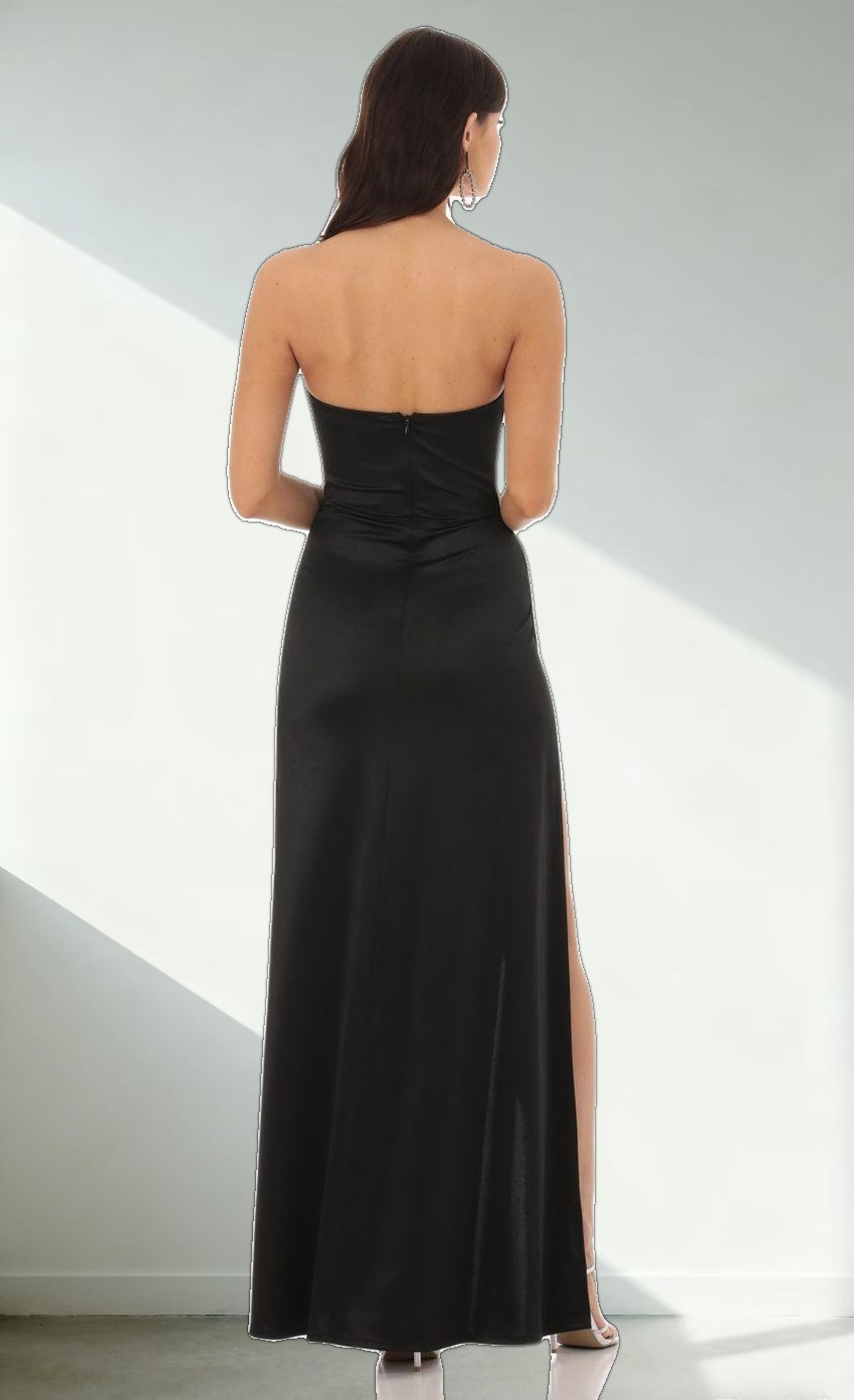 Jayella Flower Strapless Maxi Dress in Black