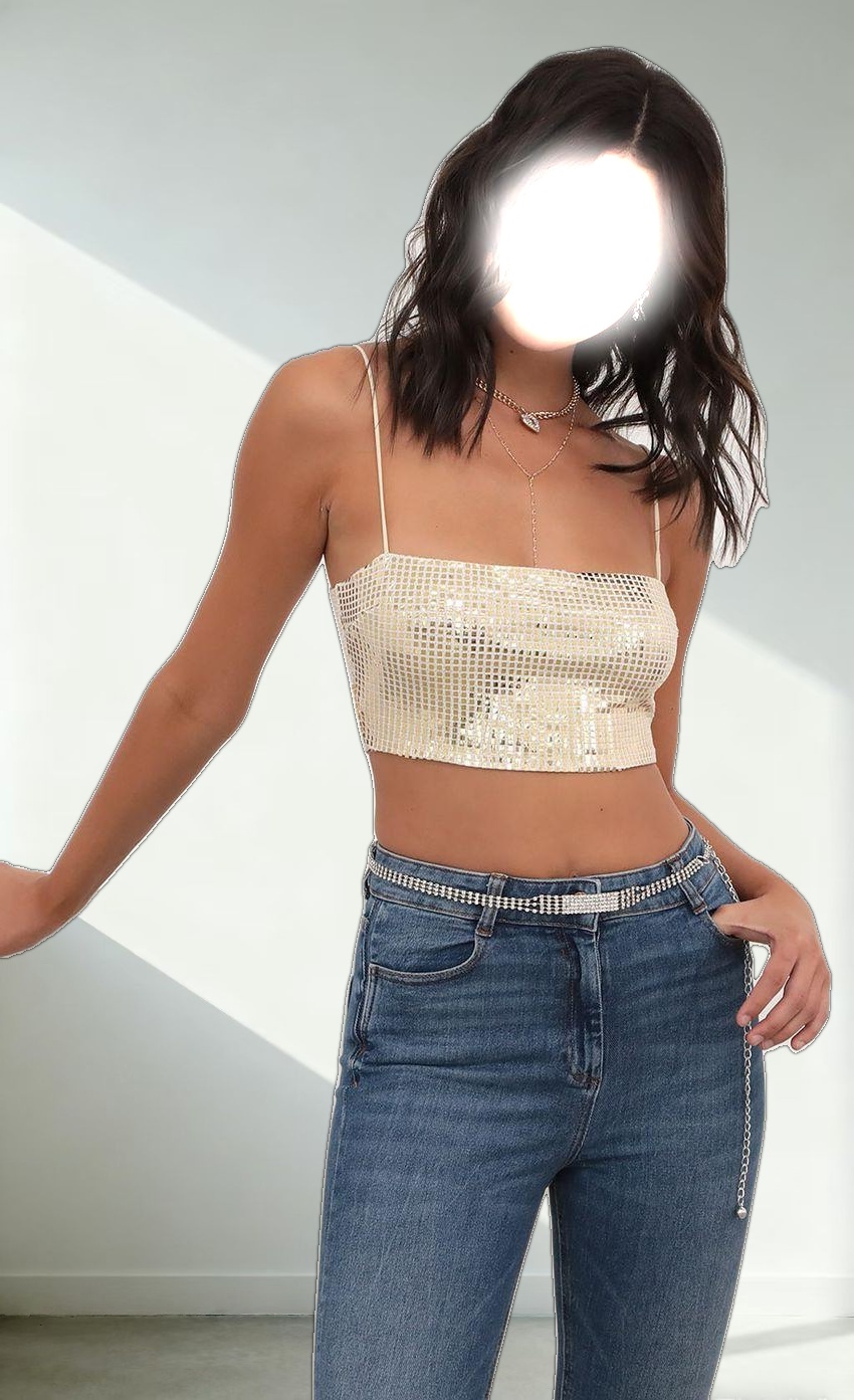 Mirror Sequin Strappy Crop Top