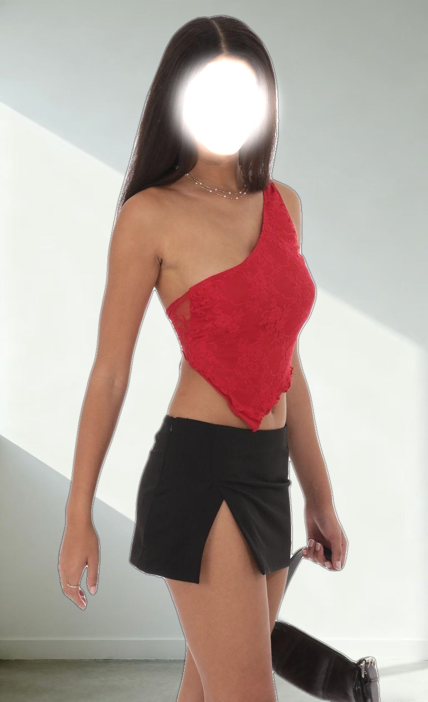 One Shoulder Lace Top in Red