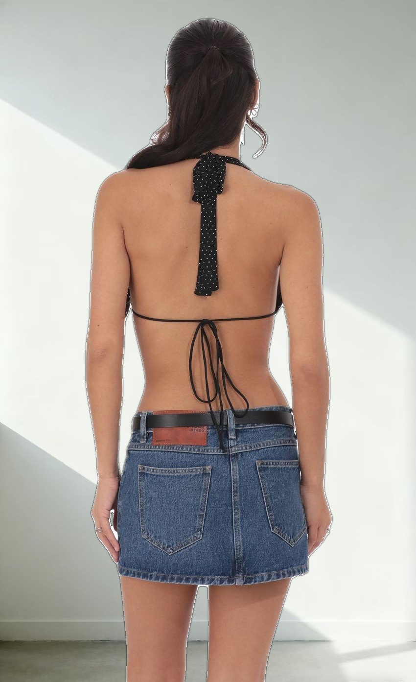 Rhinestone Mesh Draped Halter Top in Black