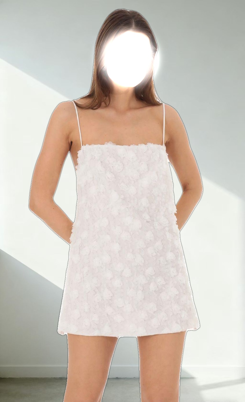 3D Floral Shift Dress in White