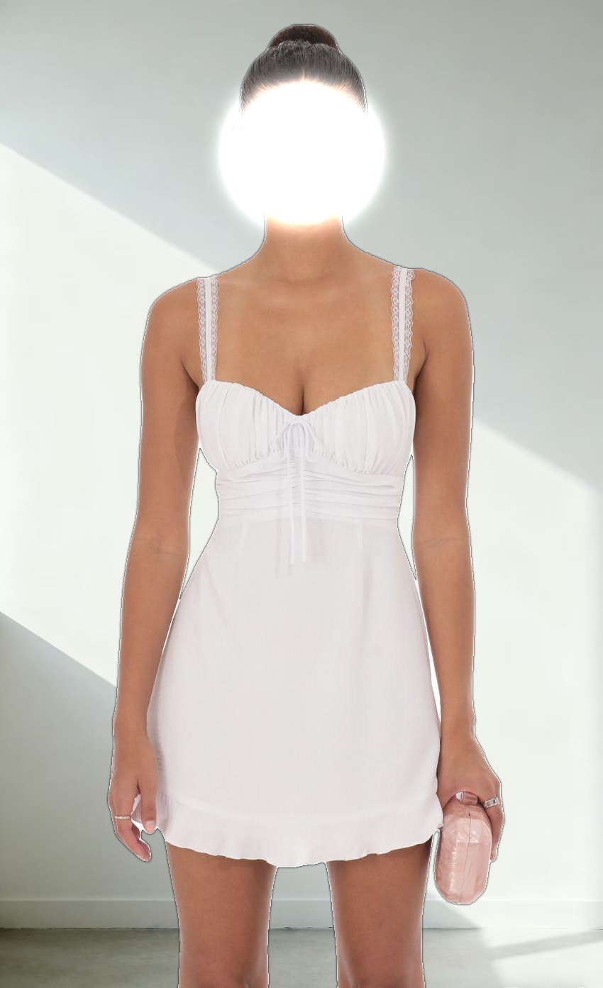 Lace Strap Open Back Dress in White