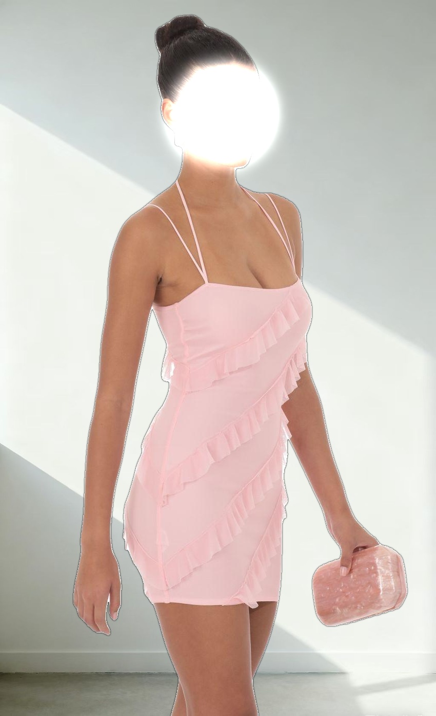 Mesh Ruffle Dress in Pink