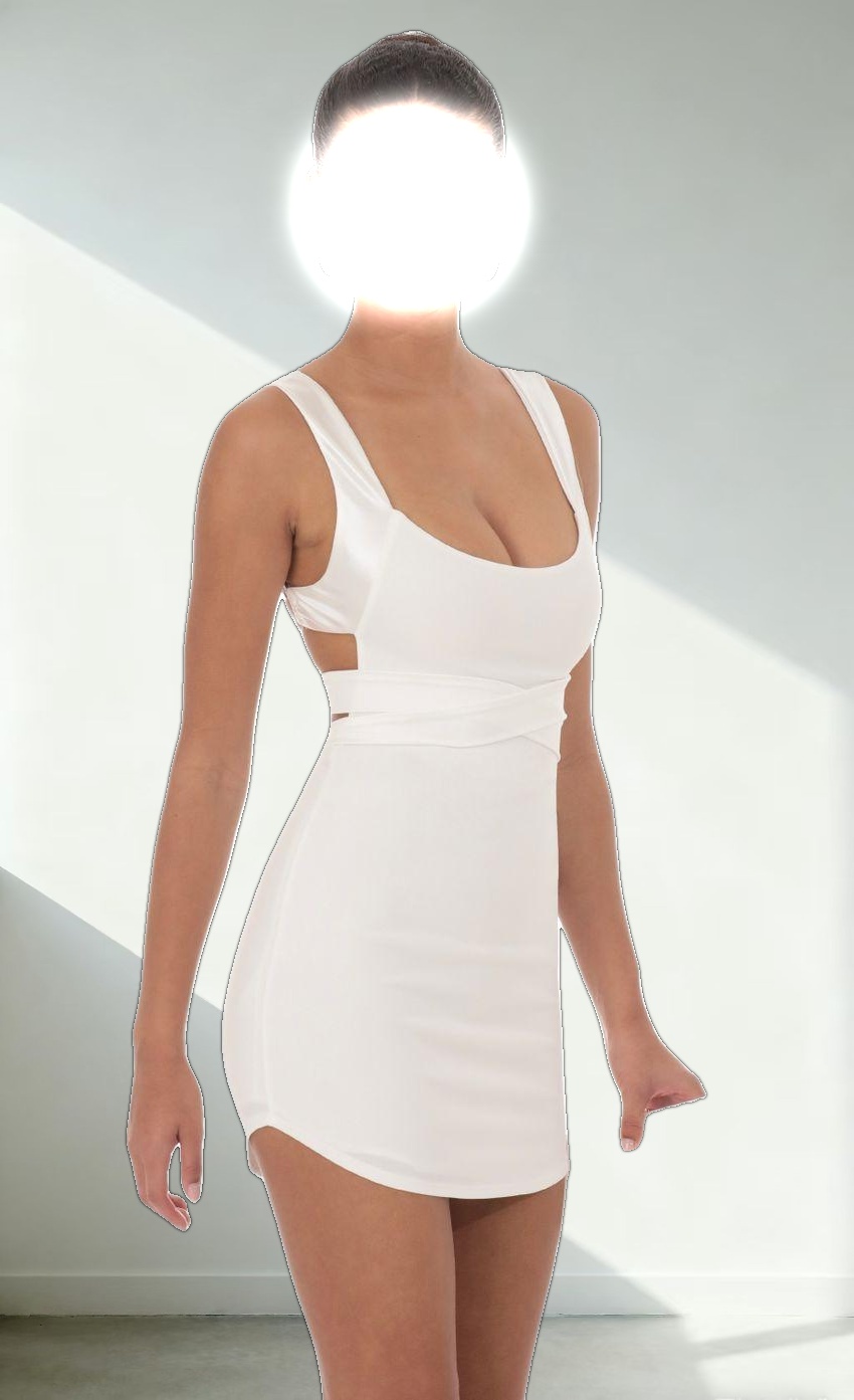 Satin Wrap Bodycon Dress in White
