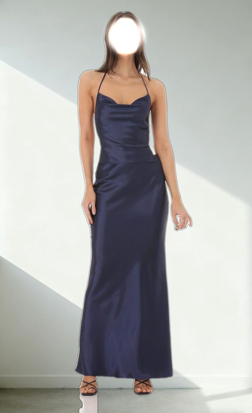 Satin Slip Two Piece Set in Navy